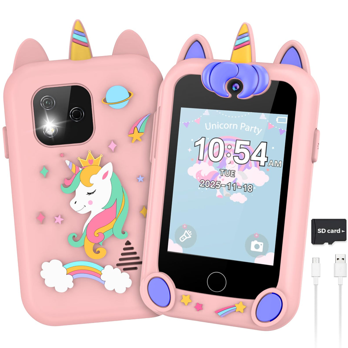 Kids Smart Phone Toy for Boys Girls, 2.8" Touchscreen Toddler Learning Cell Phone Toy with Dual Camera, Games, Music Player, 8GB TF Card, Type-C Rechargeable