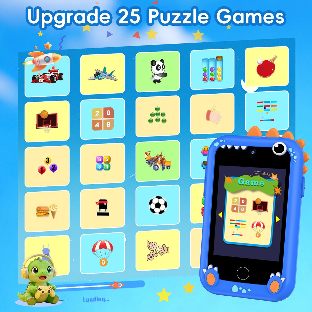 Kids Smart Phone Toy for Boys Girls, 2.8" Touchscreen Toddler Learning Cell Phone Toy with Dual Camera, Games, Music Player, 8GB TF Card, Type-C Rechargeable