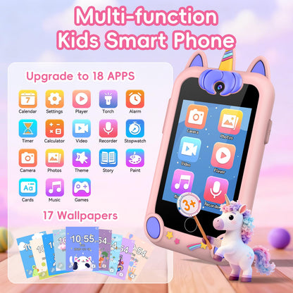 Kids Smart Phone Toy for Boys Girls, 2.8" Touchscreen Toddler Learning Cell Phone Toy with Dual Camera, Games, Music Player, 8GB TF Card, Type-C Rechargeable
