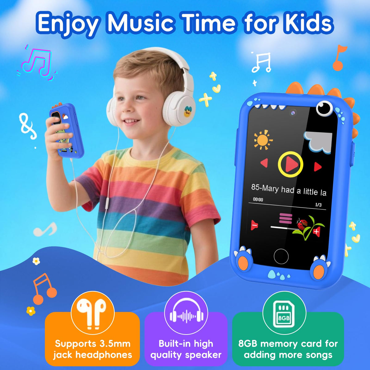 Kids Smart Phone Toy for Boys Girls, 2.8" Touchscreen Toddler Learning Cell Phone Toy with Dual Camera, Games, Music Player, 8GB TF Card, Type-C Rechargeable