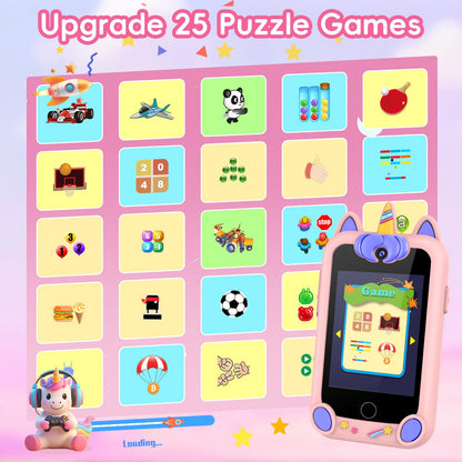 Kids Smart Phone Toy for Boys Girls, 2.8" Touchscreen Toddler Learning Cell Phone Toy with Dual Camera, Games, Music Player, 8GB TF Card, Type-C Rechargeable