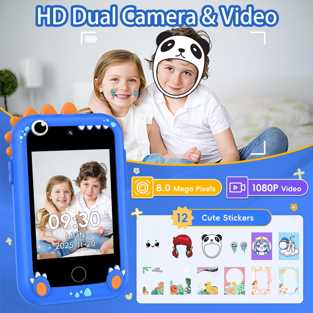 Kids Smart Phone Toy for Boys Girls, 2.8" Touchscreen Toddler Learning Cell Phone Toy with Dual Camera, Games, Music Player, 8GB TF Card, Type-C Rechargeable