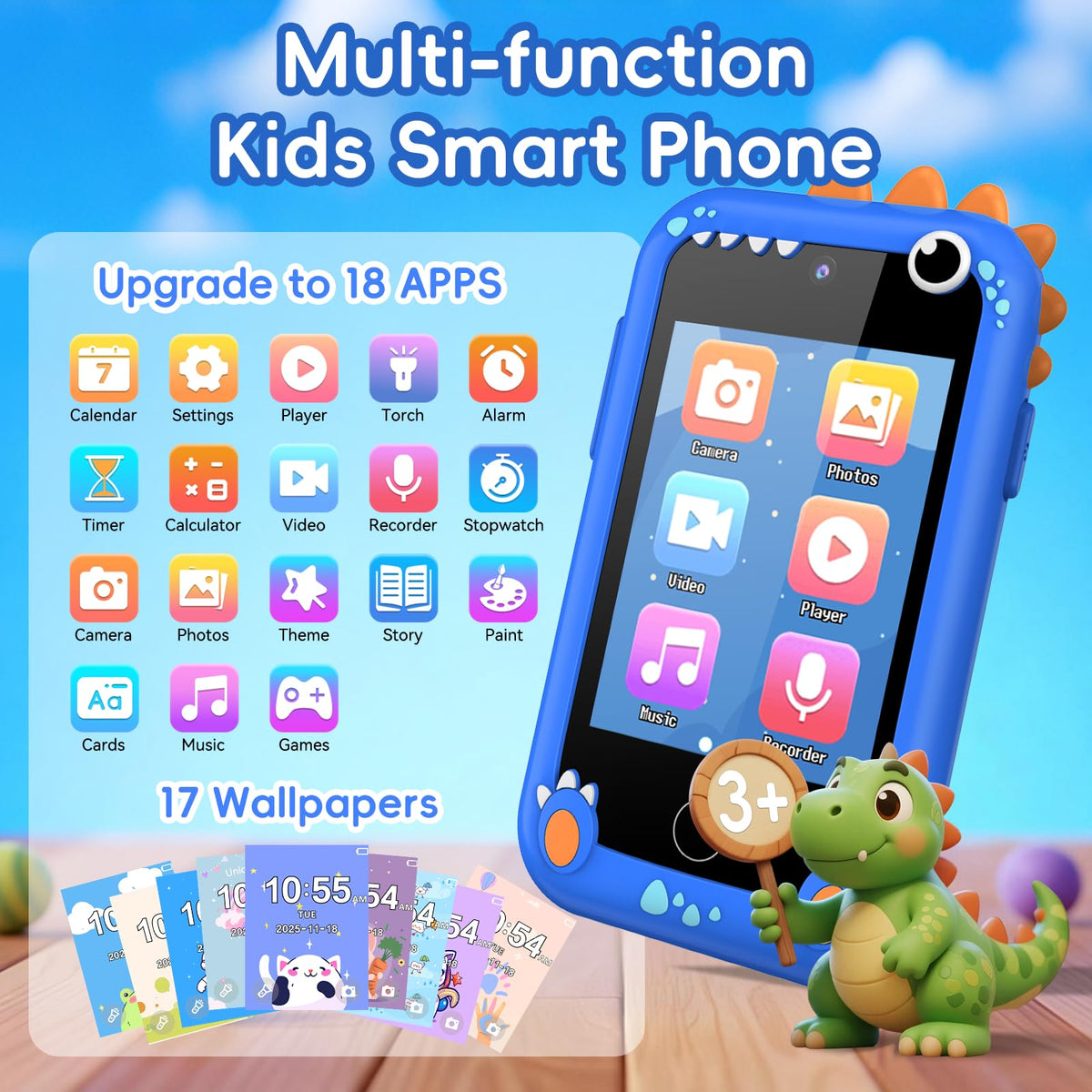Kids Smart Phone Toy for Boys Girls, 2.8" Touchscreen Toddler Learning Cell Phone Toy with Dual Camera, Games, Music Player, 8GB TF Card, Type-C Rechargeable