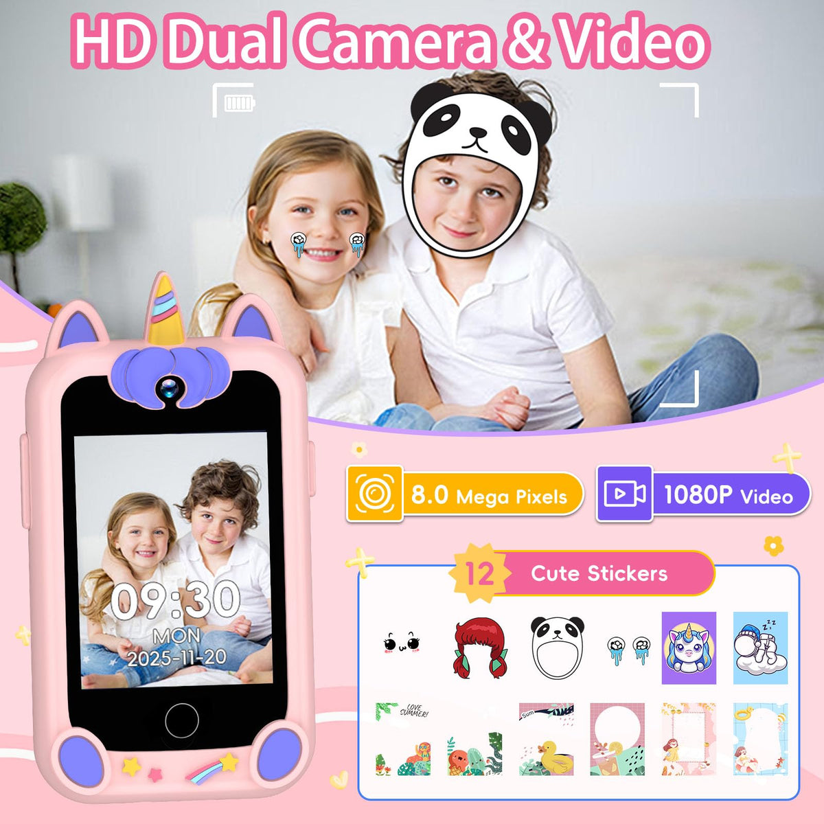Kids Smart Phone Toy for Boys Girls, 2.8" Touchscreen Toddler Learning Cell Phone Toy with Dual Camera, Games, Music Player, 8GB TF Card, Type-C Rechargeable