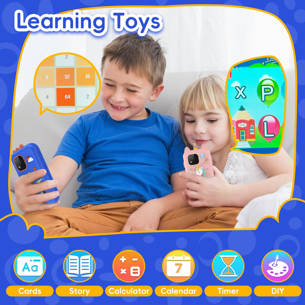 Kids Smart Phone Toy for Boys Girls, 2.8" Touchscreen Toddler Learning Cell Phone Toy with Dual Camera, Games, Music Player, 8GB TF Card, Type-C Rechargeable