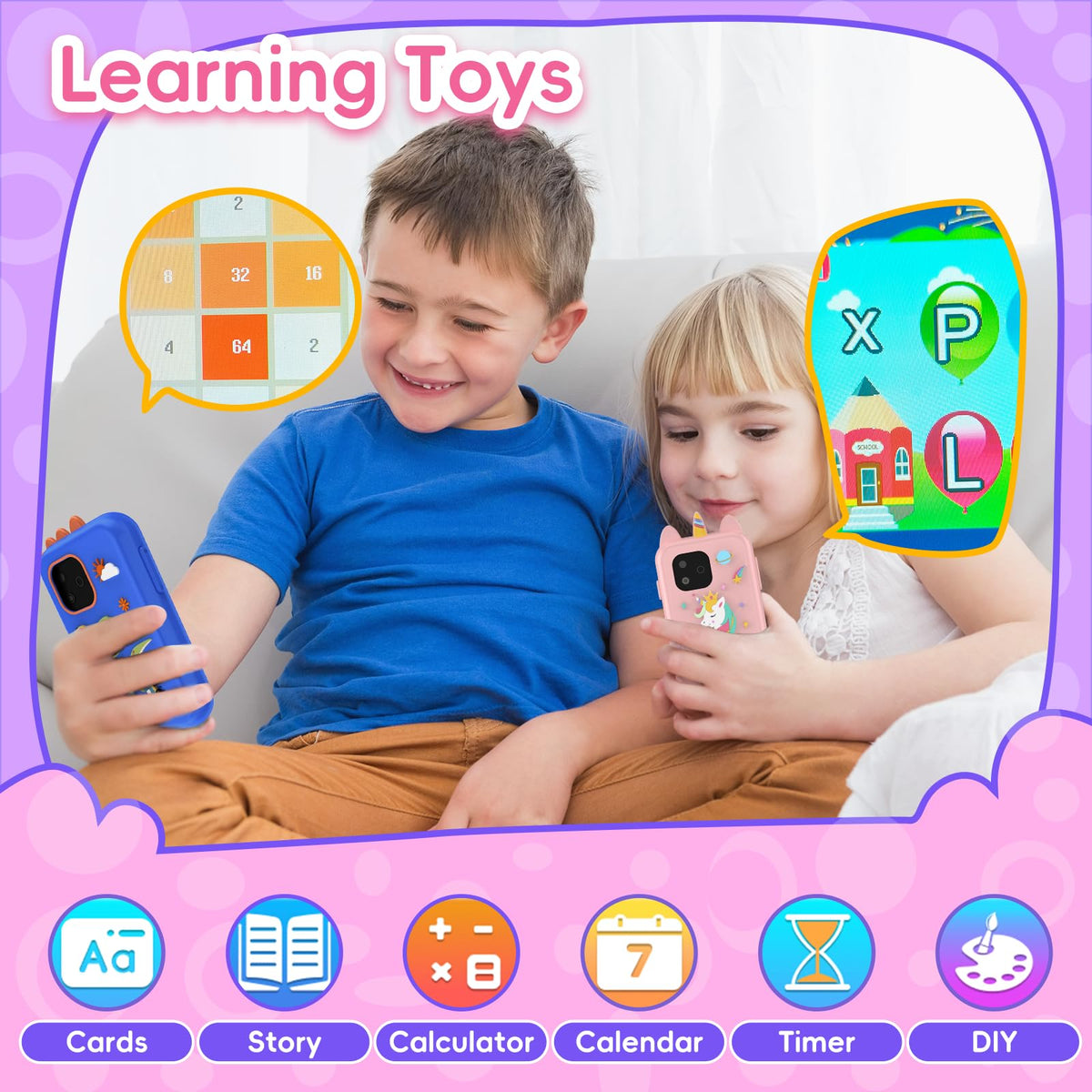Kids Smart Phone Toy for Boys Girls, 2.8" Touchscreen Toddler Learning Cell Phone Toy with Dual Camera, Games, Music Player, 8GB TF Card, Type-C Rechargeable