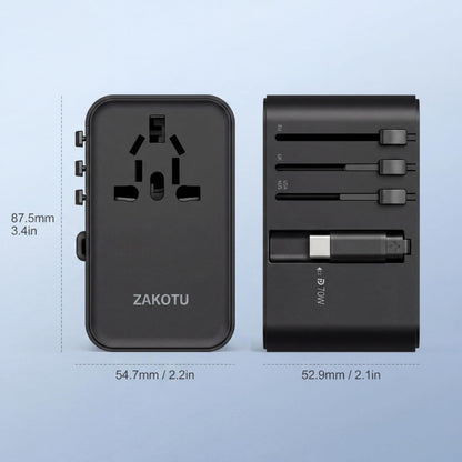 70W Universal Travel Adapter, 5-in-1 International Power Adapter with Retractable USB-C Cable, PD 3.0 Dual USB, Type A C G I Plugs for EU, US, UK, Australia and 200+ Countries, Fast Wall Charger