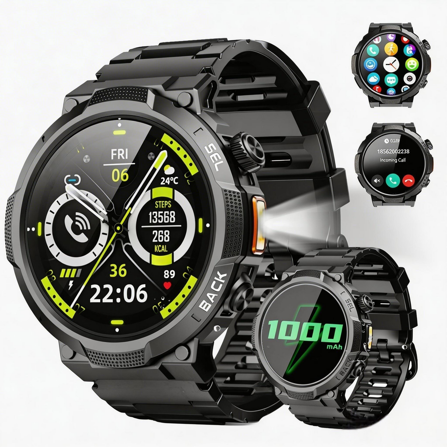 Smart Watches for Men (Answer/Make Call), 1.53" HD Military Smartwatch, 50+ Days Extra-Long Battery Life Fitness Tracker, Flashlight/110+Sports/Sleep Monitor/IP68 Waterproof Android iOS